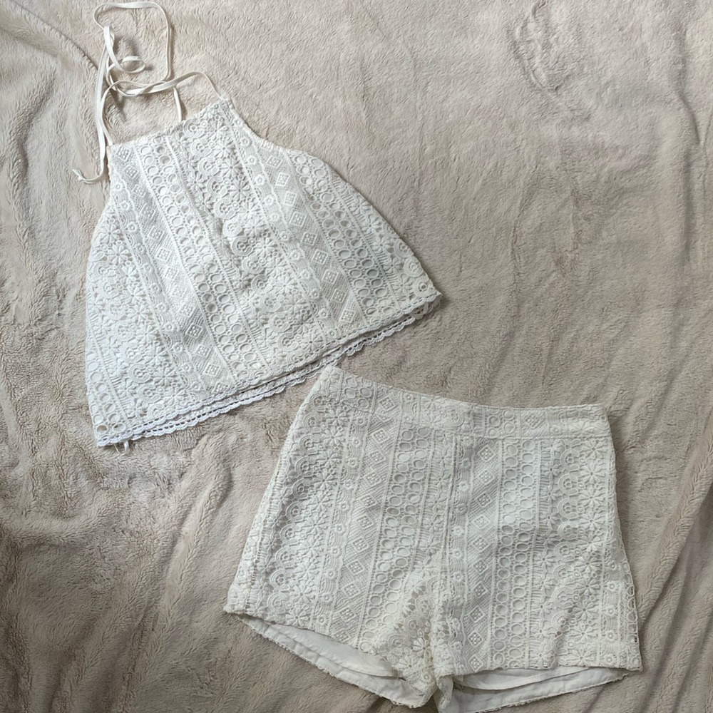 Lace/Crochet 2-Piece Set - Shorts/ Halter Top